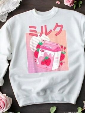 Retro 90s Japanese Kawaii Strawberry Milk Crewneck Sweatshirt